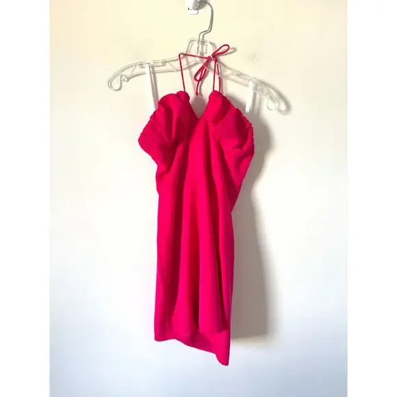 Superdown Revolve Halter Low Cut Mini Dress Bright Pink Size Small NEW